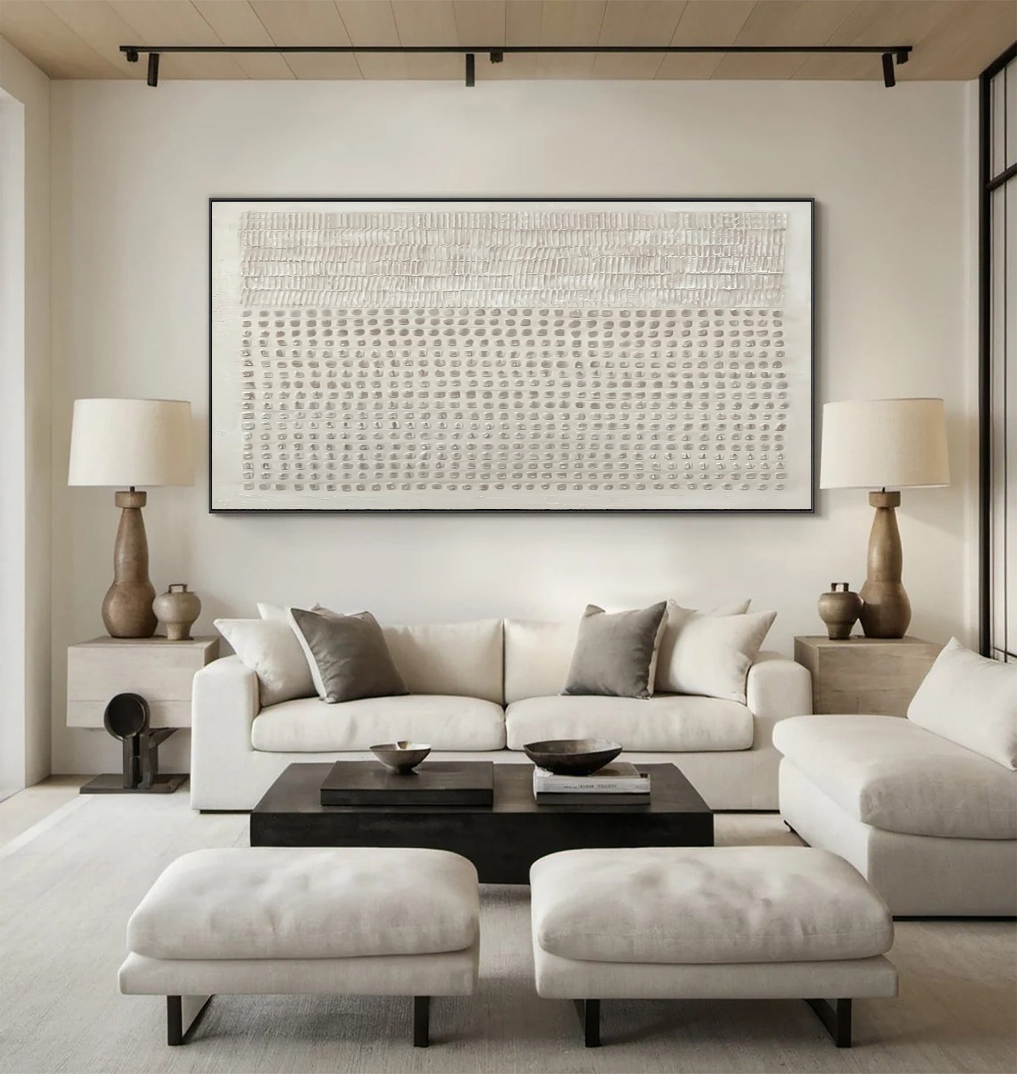 Large Textured White Wall Art - Contemporary Abstract #AG 031