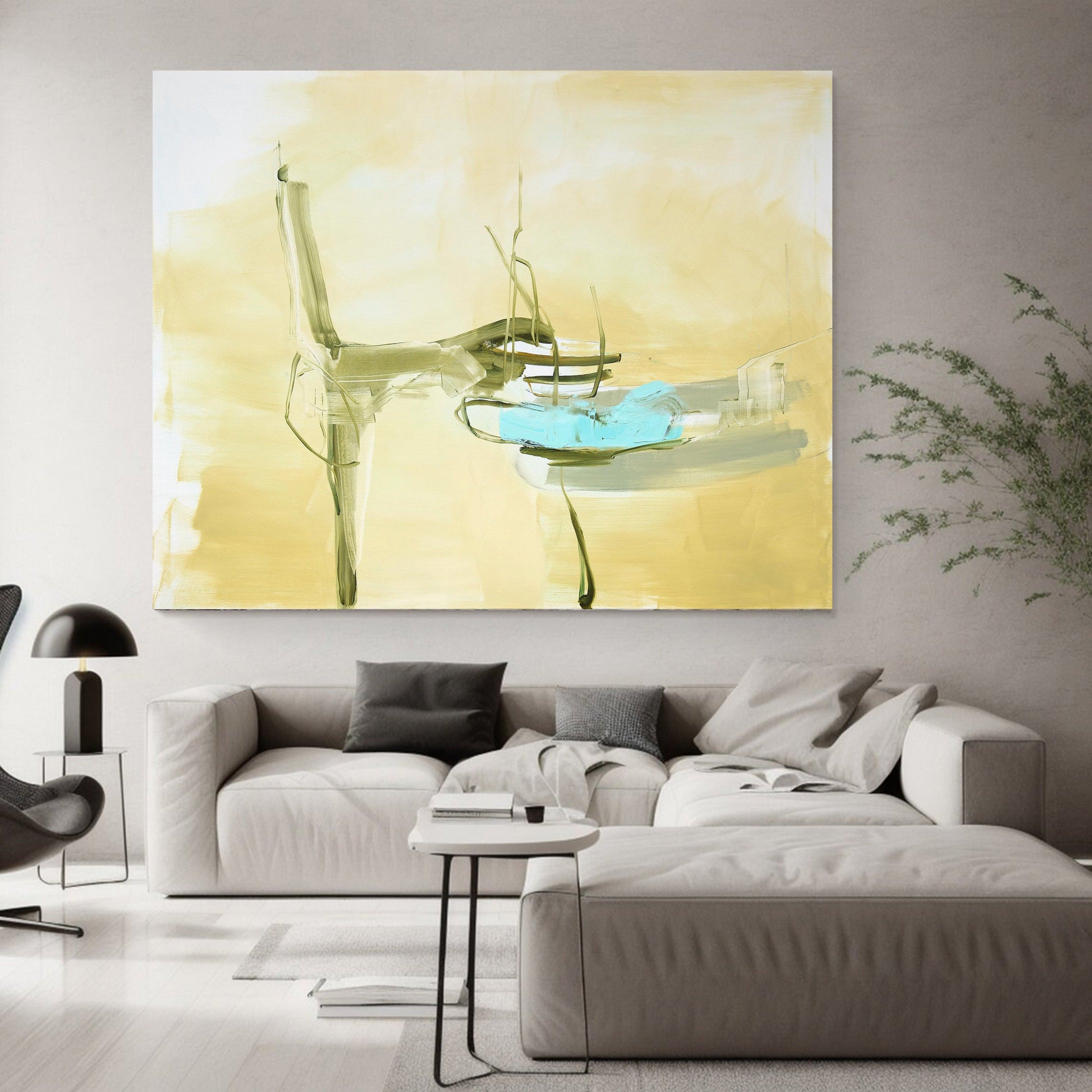Modern Abstract Canvas Art | Soft Yellow and Tranquil Blue #MCP 005