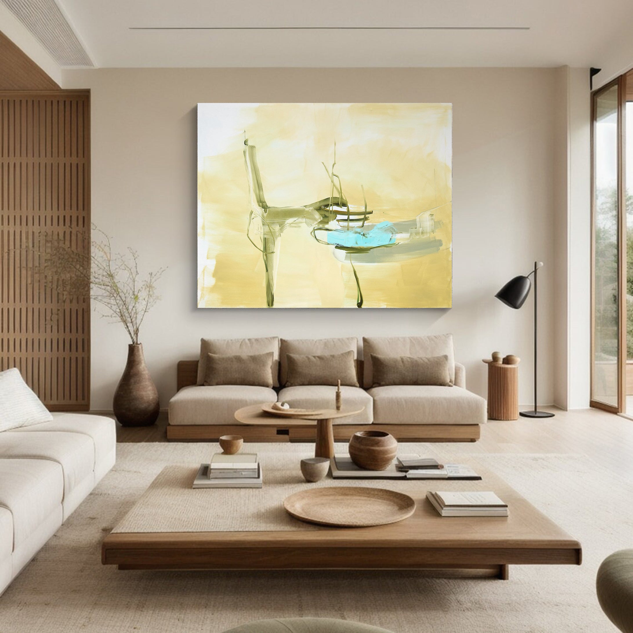 Modern Abstract Canvas Art | Soft Yellow and Tranquil Blue #MCP 005