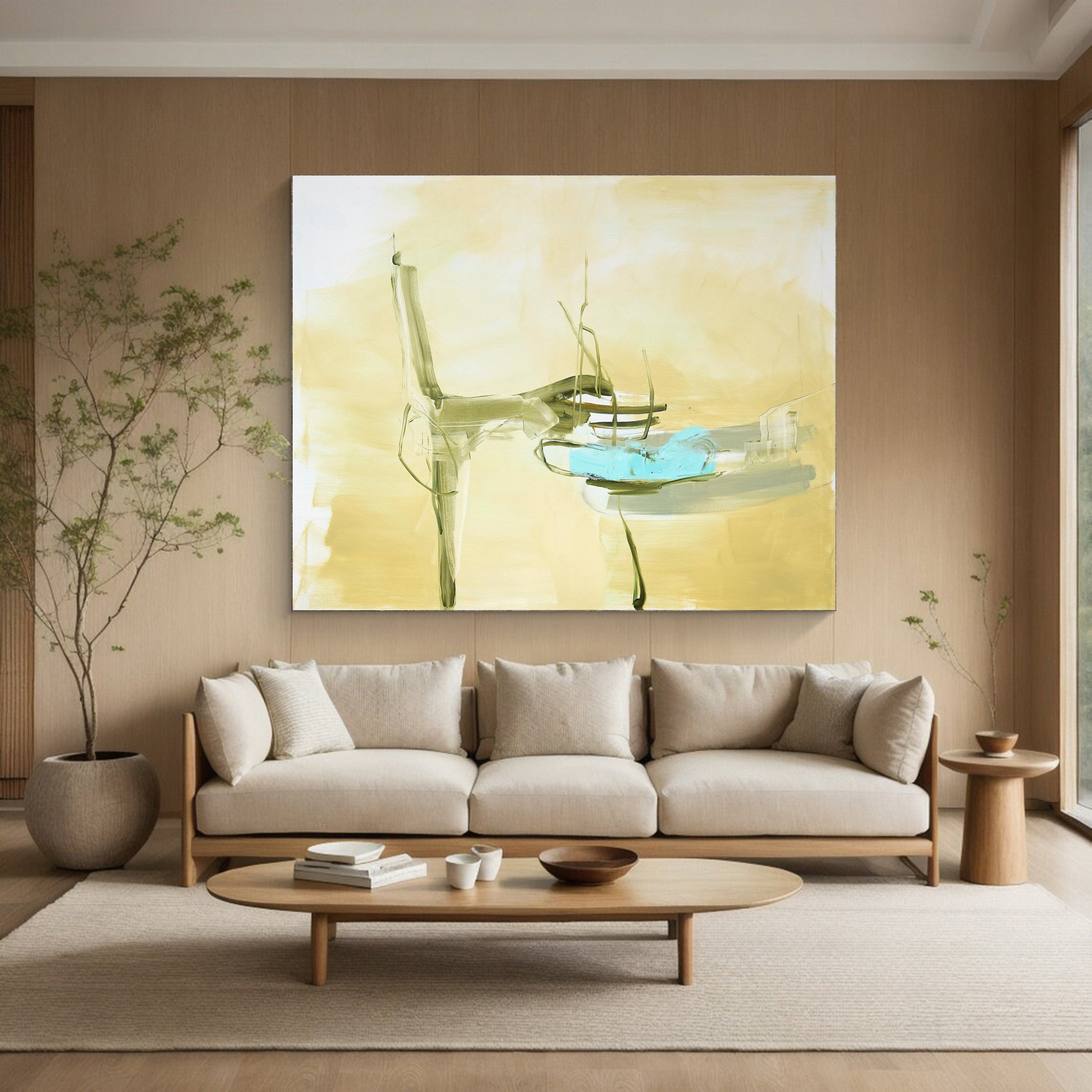 Modern Abstract Canvas Art | Soft Yellow and Tranquil Blue #MCP 005