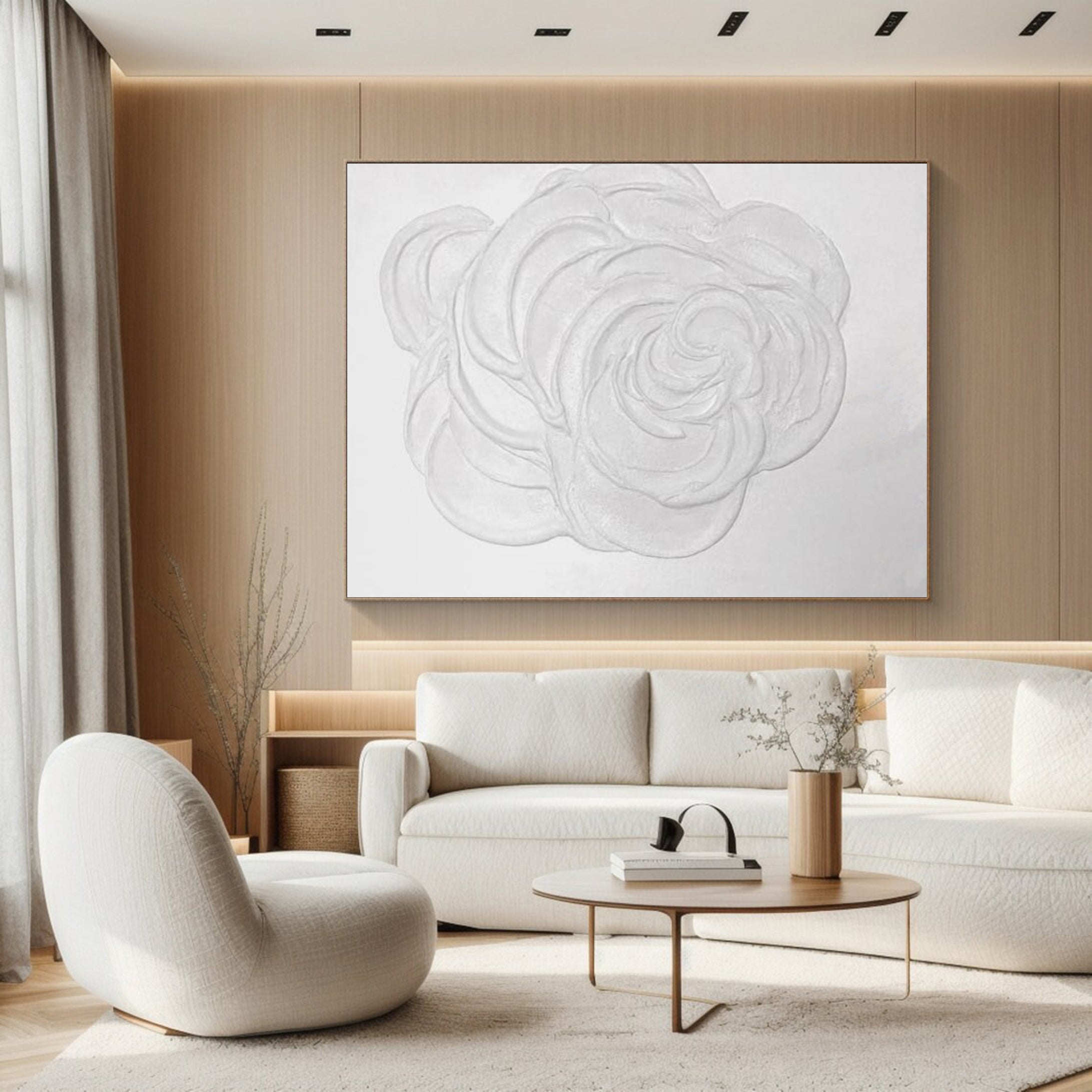 Large White Textured Rose Wall Art | Minimalist Floral Canvas #MMA 043