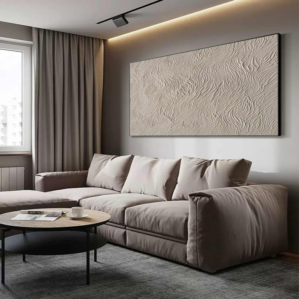 Minimalist 3D Wall Art - Textured Beige Abstract Painting for Home Decor #AP 112