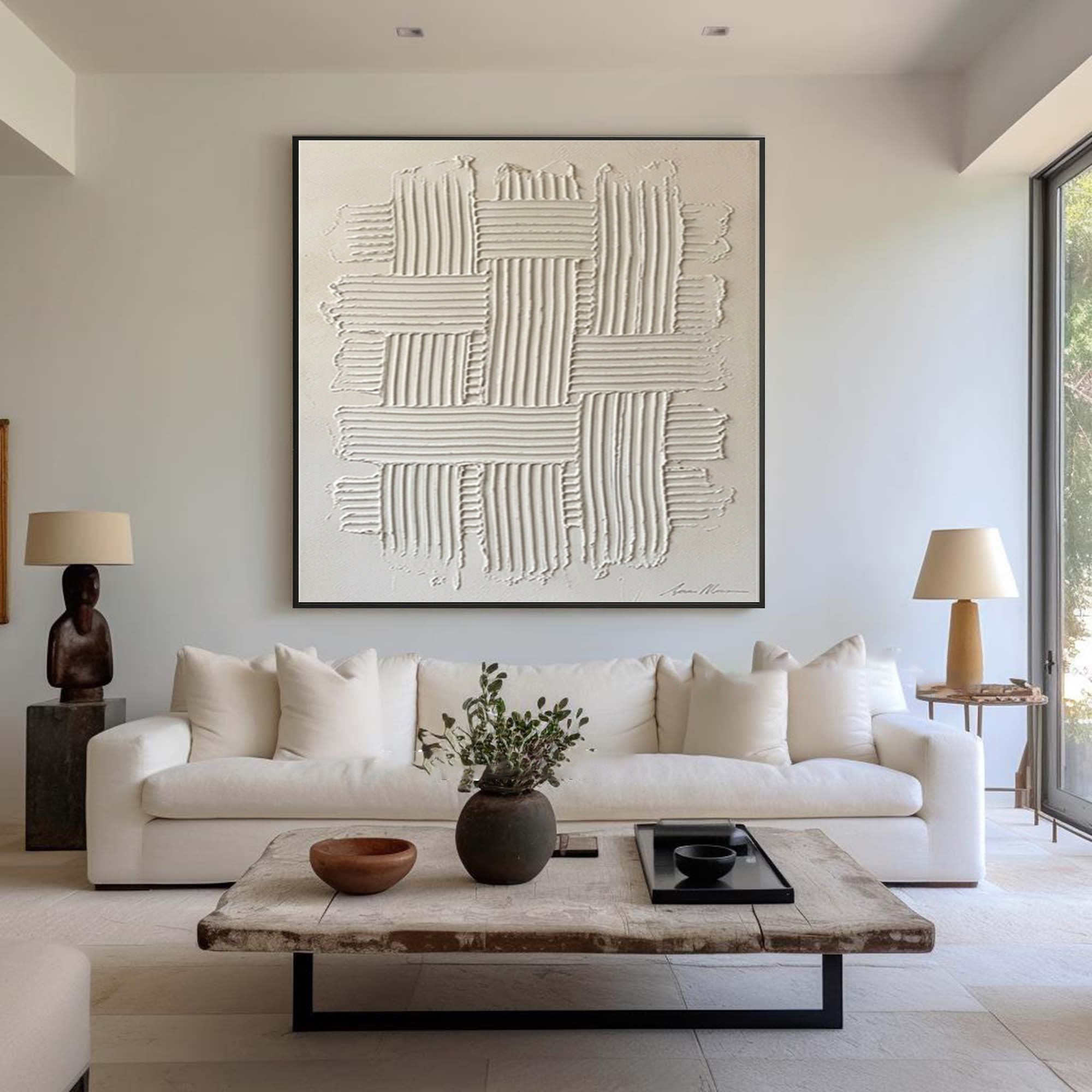 Large Minimalist Texture Wall Art Hand Painted Geometric Canvas