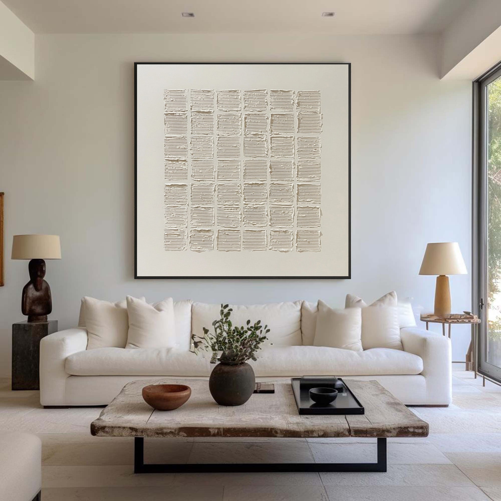 Textured Grid Abstract Art - Modern Minimalist Canvas #AG 060