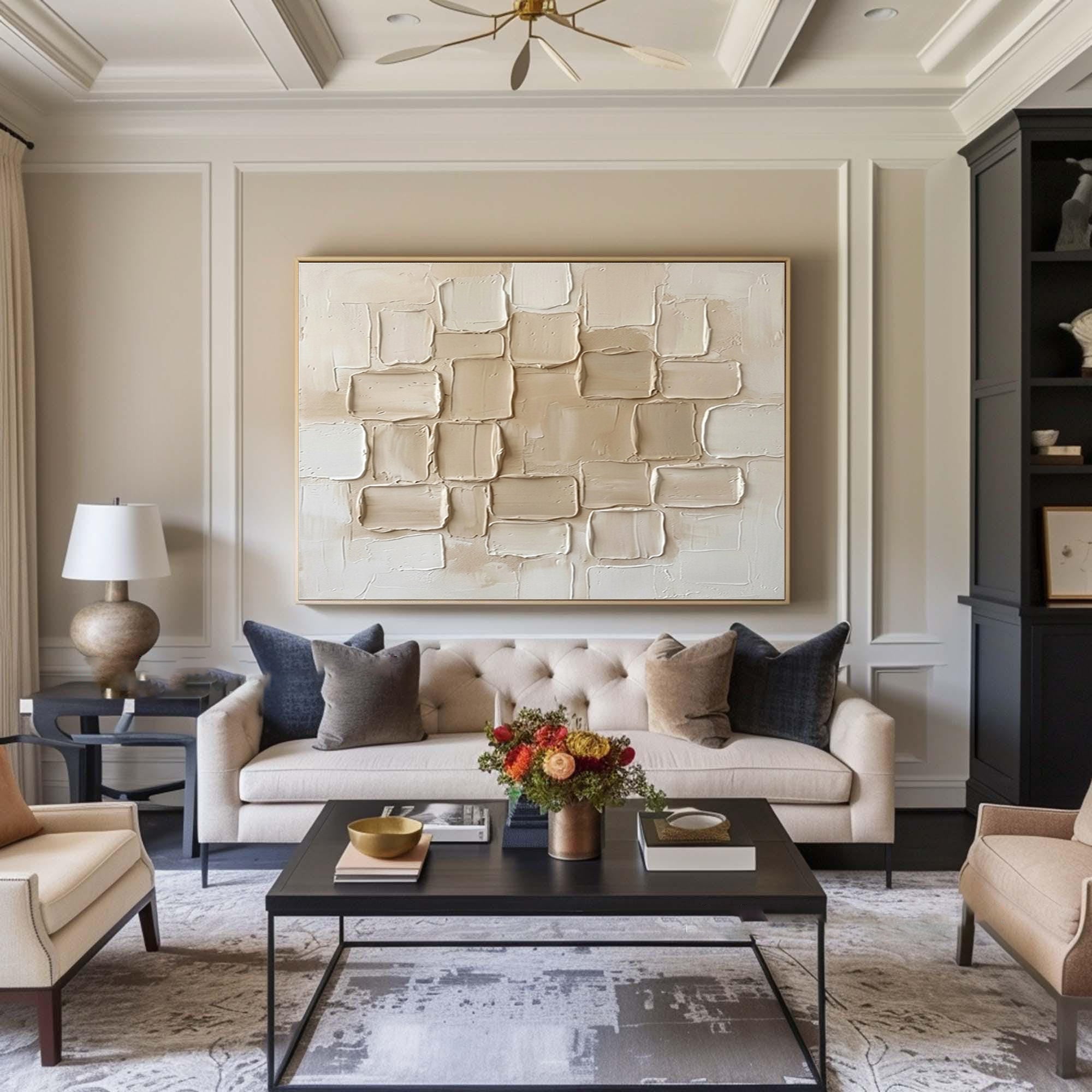 Large Neutral Architectural Texture Wall Art Modern Horizontal Canvas| KeiraArt