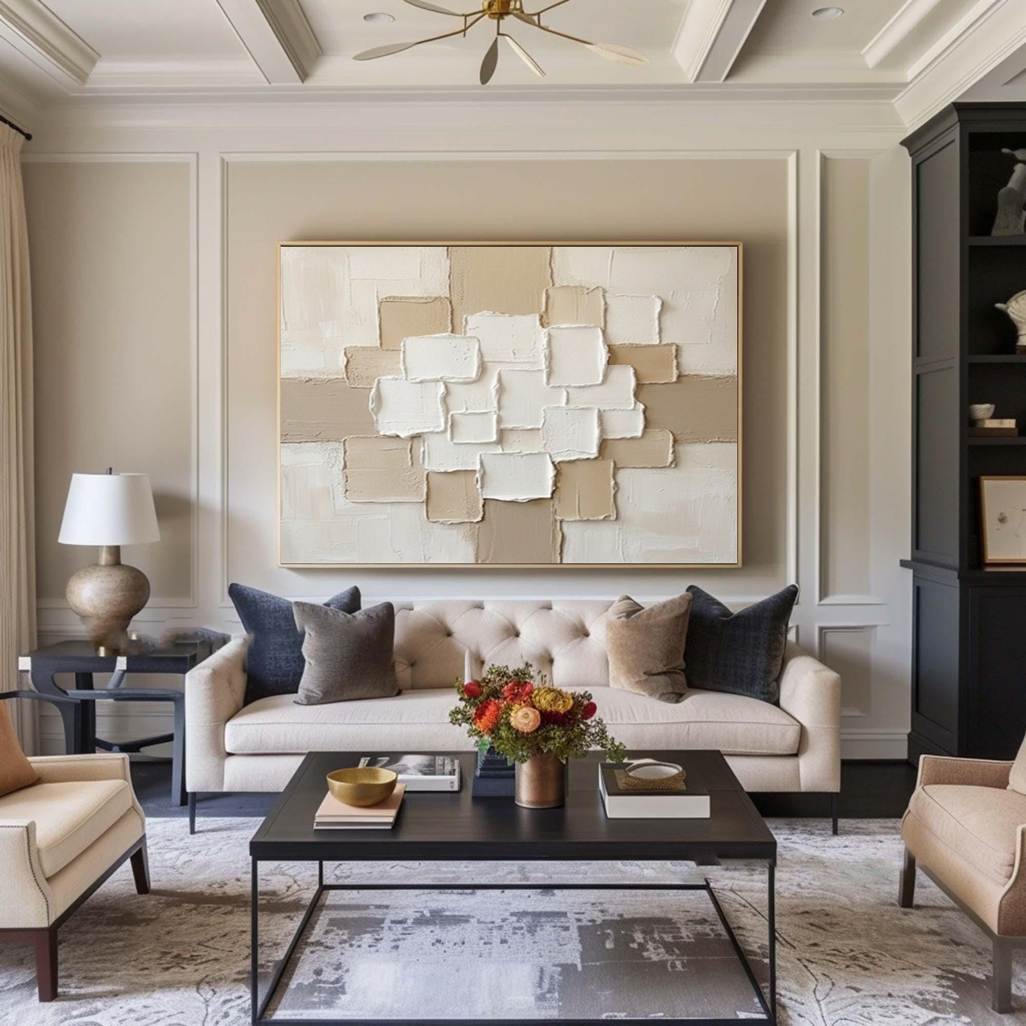 Large Neutral Architectural Wall Art Textured Contemporary Canvas | KeiraArt