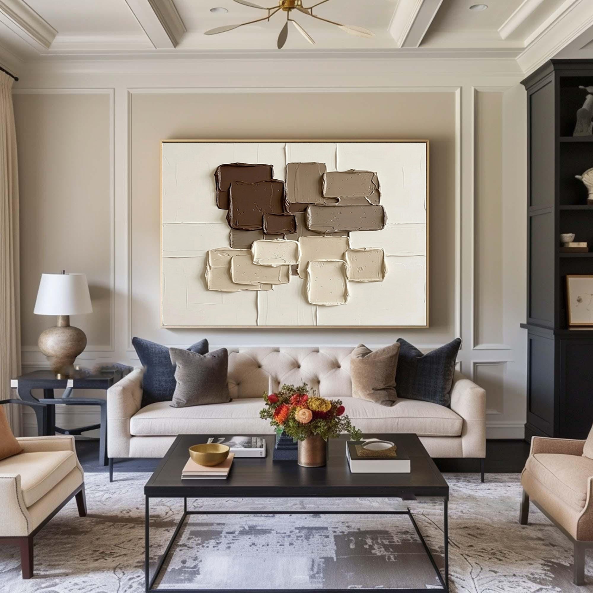 Large Coffee Brown Textured Wall Art Modern Geometric Canvas| KeiraArt