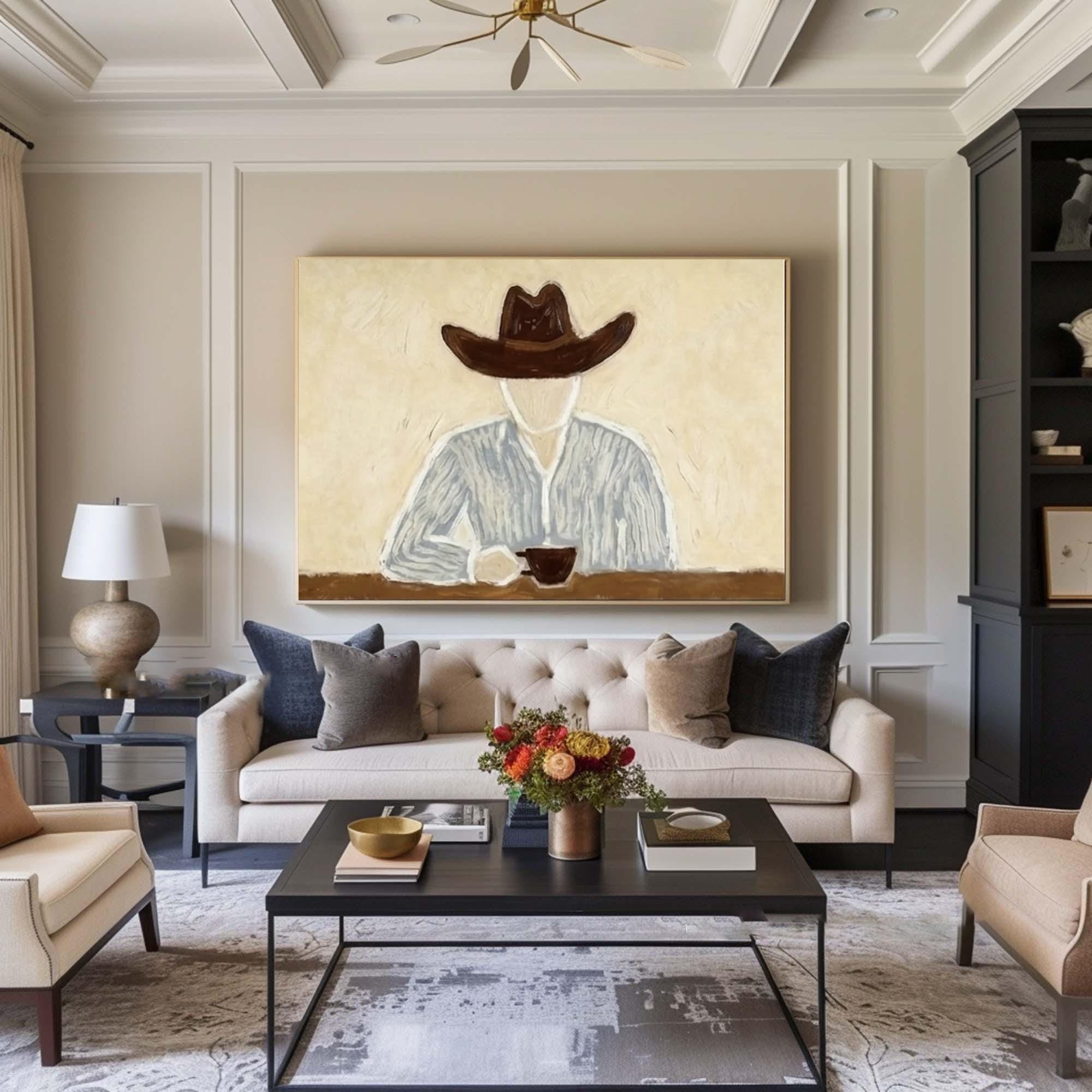 Gallery Style Western Portrait Contemporary Neutral Painting | KeiraArt