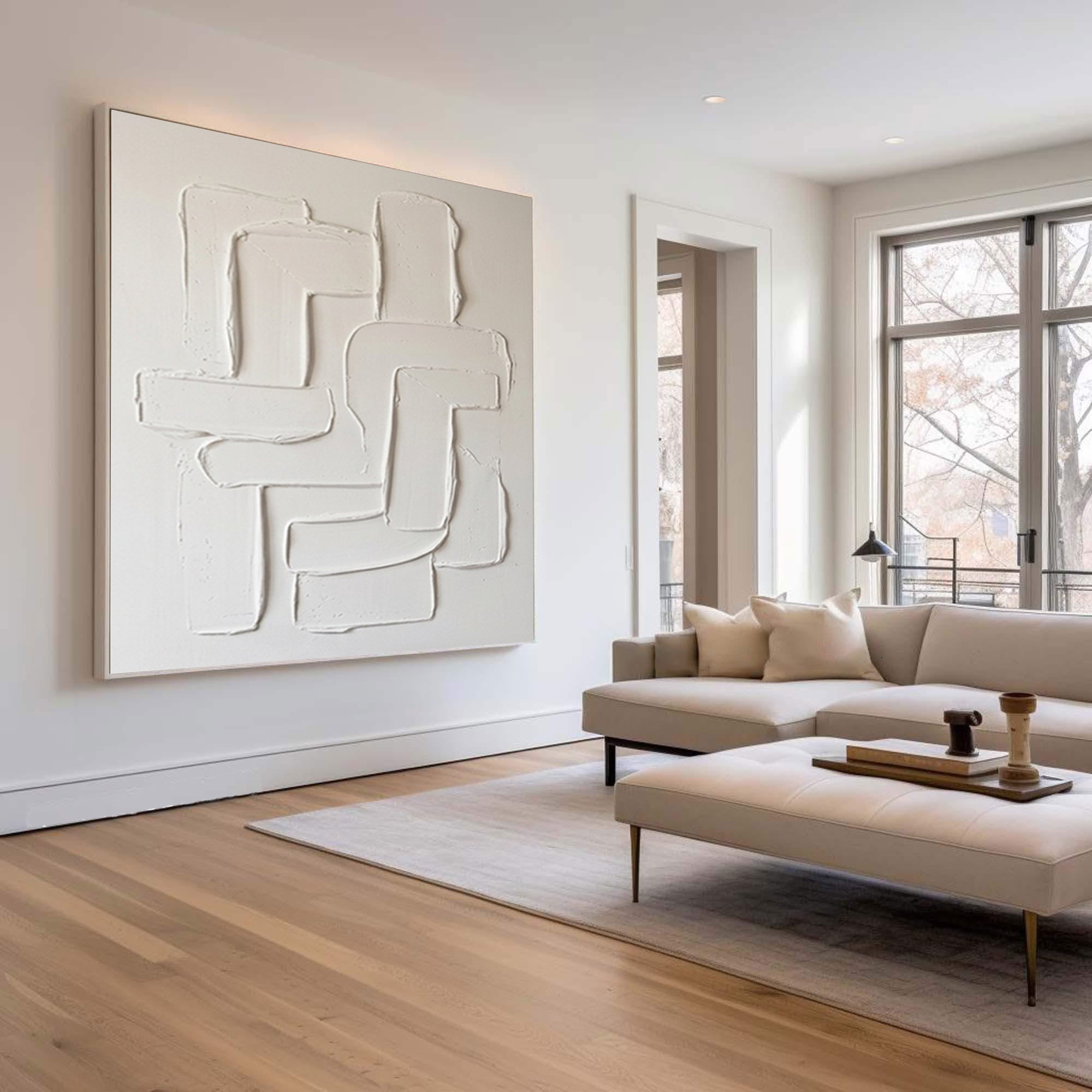 Large Neutral Textured Canvas Art Hand Painted Sculptural Wall Decor
