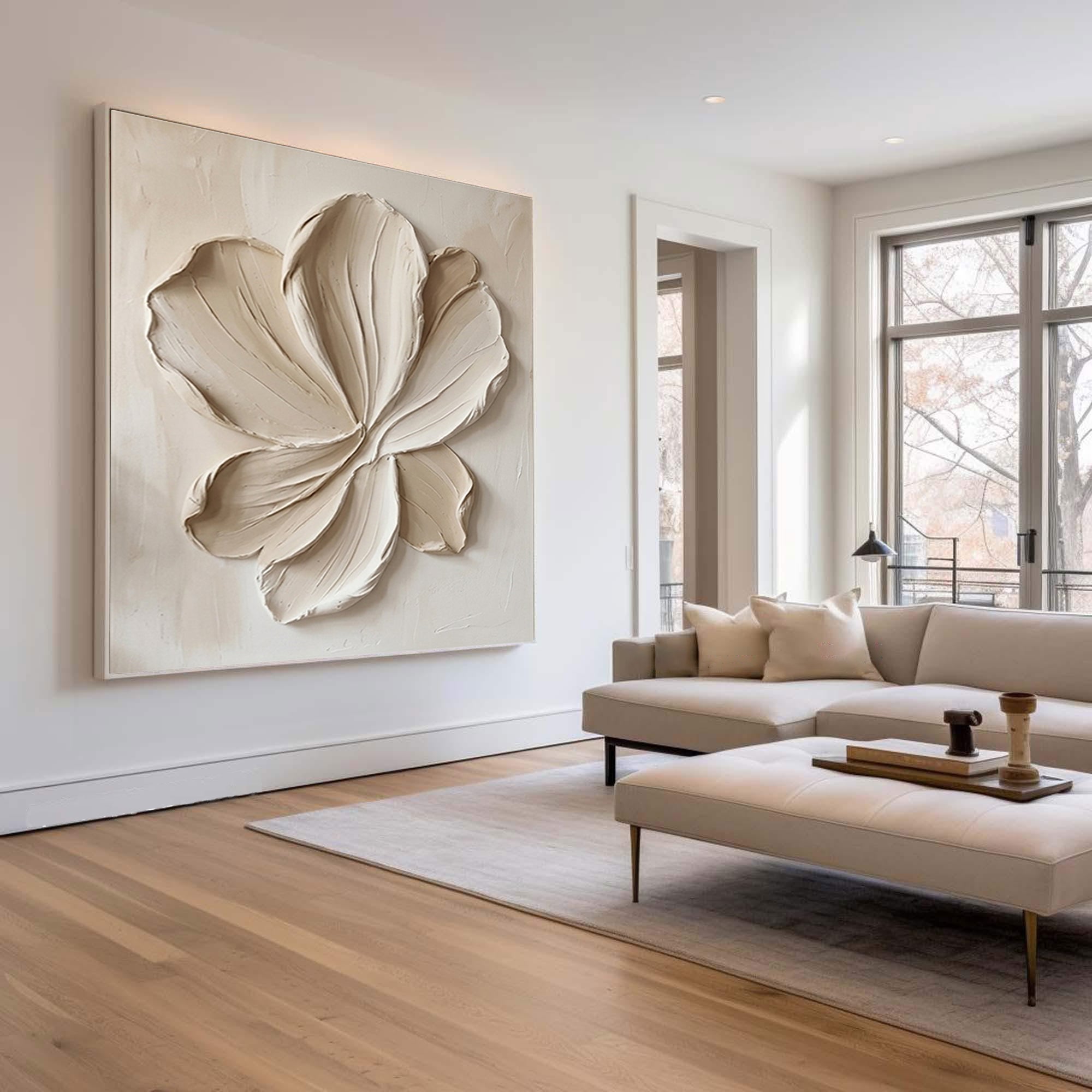 Large Organic Bloom Wall Art Neutral Contemporary Floral Texture Painting