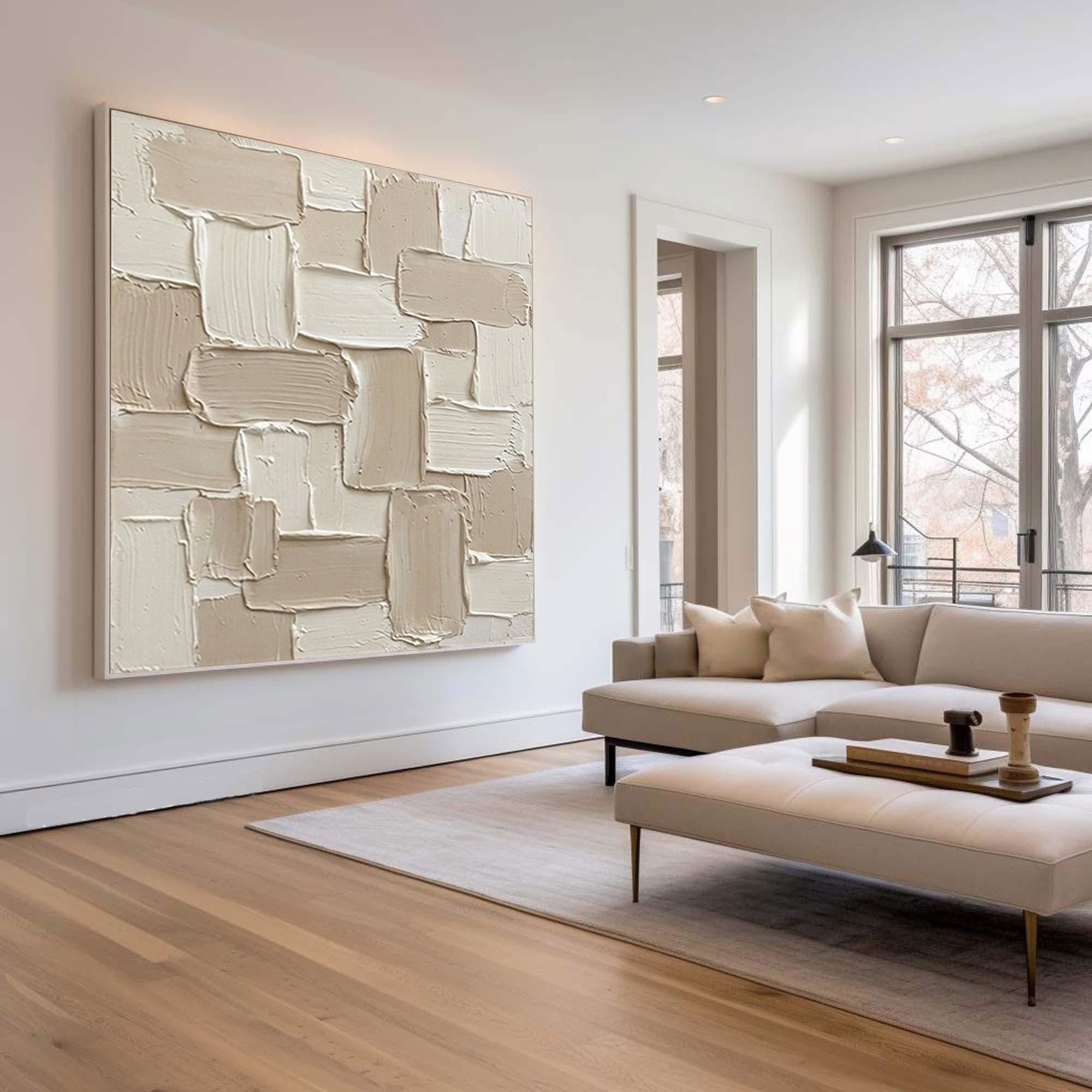 Large Layered Architectural Block Wall Art Neutral Contemporary Sculptural Painting