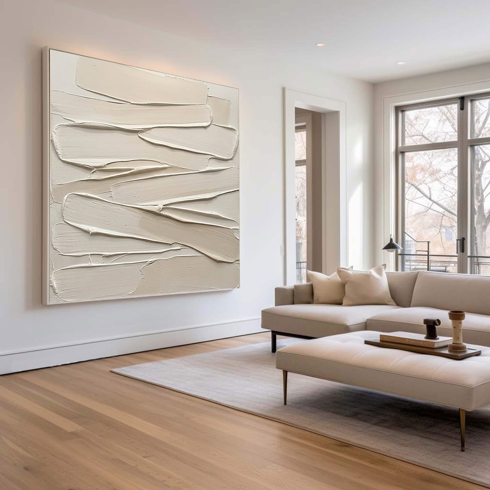 Large Cream Textured Canvas Art Modern Neutral Wall Decor
