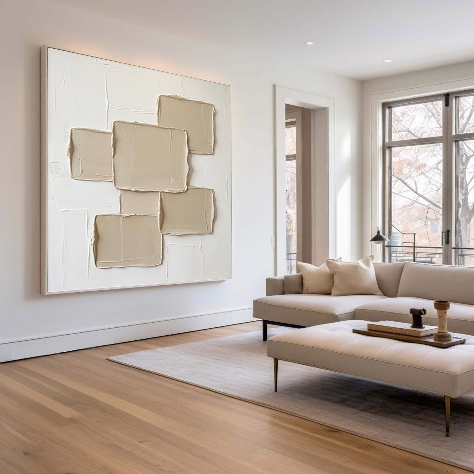 Large Hand Painted Texture Wall Art Modern Neutral Geometric Canvas