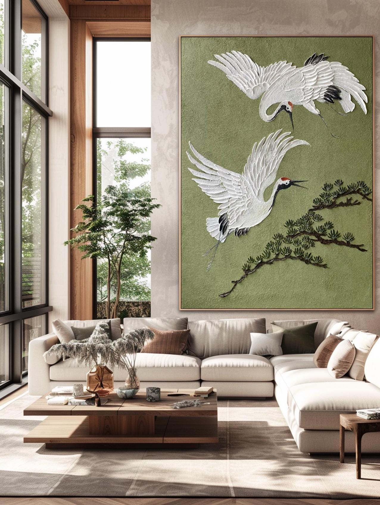 Large White Crane Nature Oil Painting | KeiraArt #AG 187
