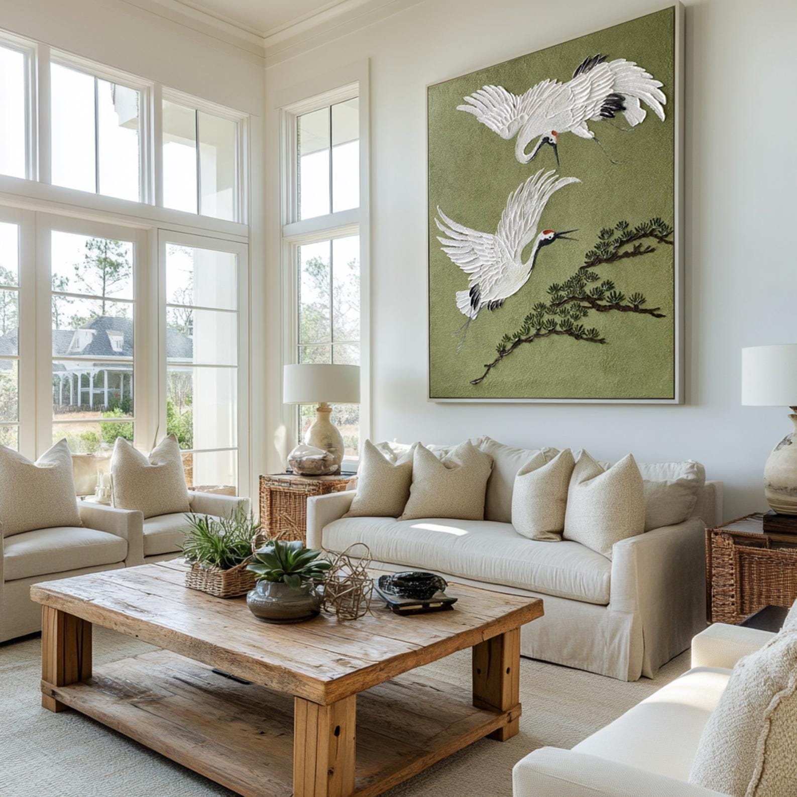 Large White Crane Nature Oil Painting | KeiraArt #AG 187