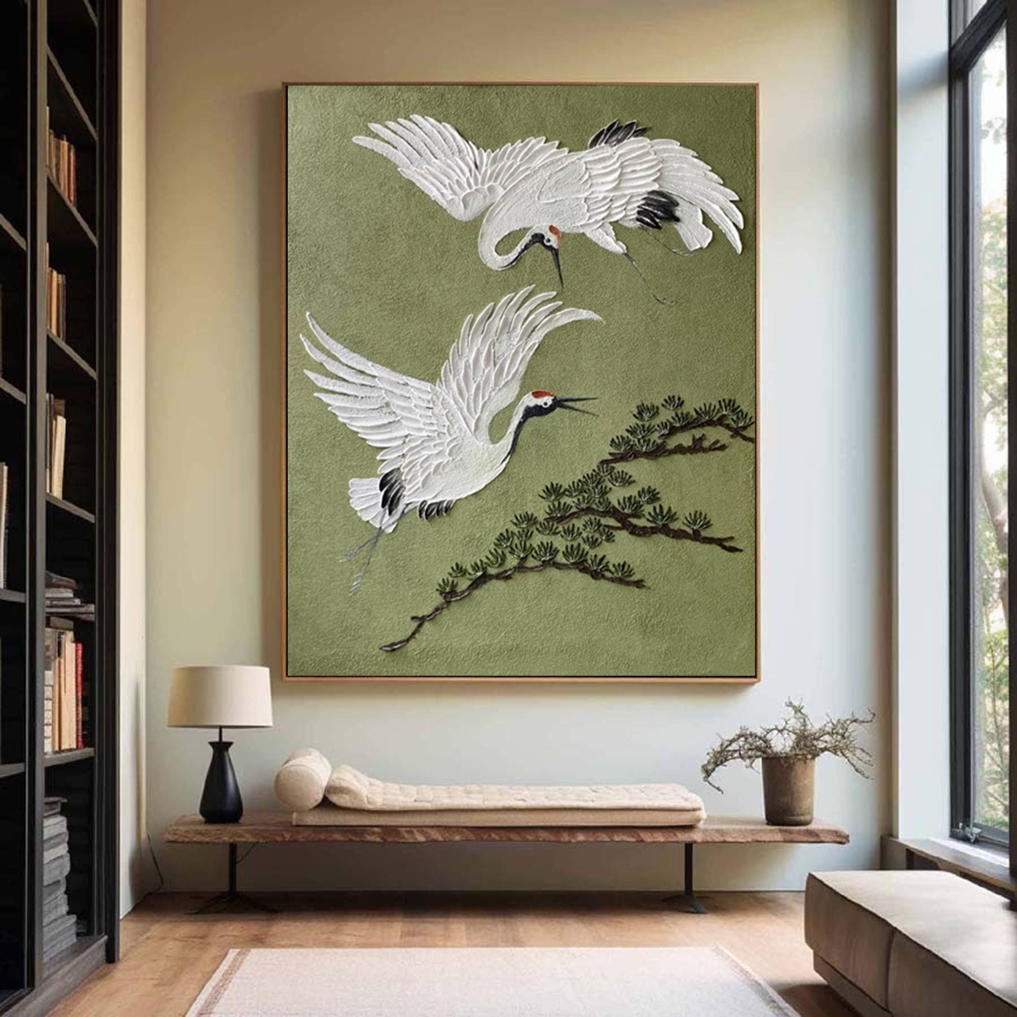 Large White Crane Nature Oil Painting | KeiraArt #AG 187