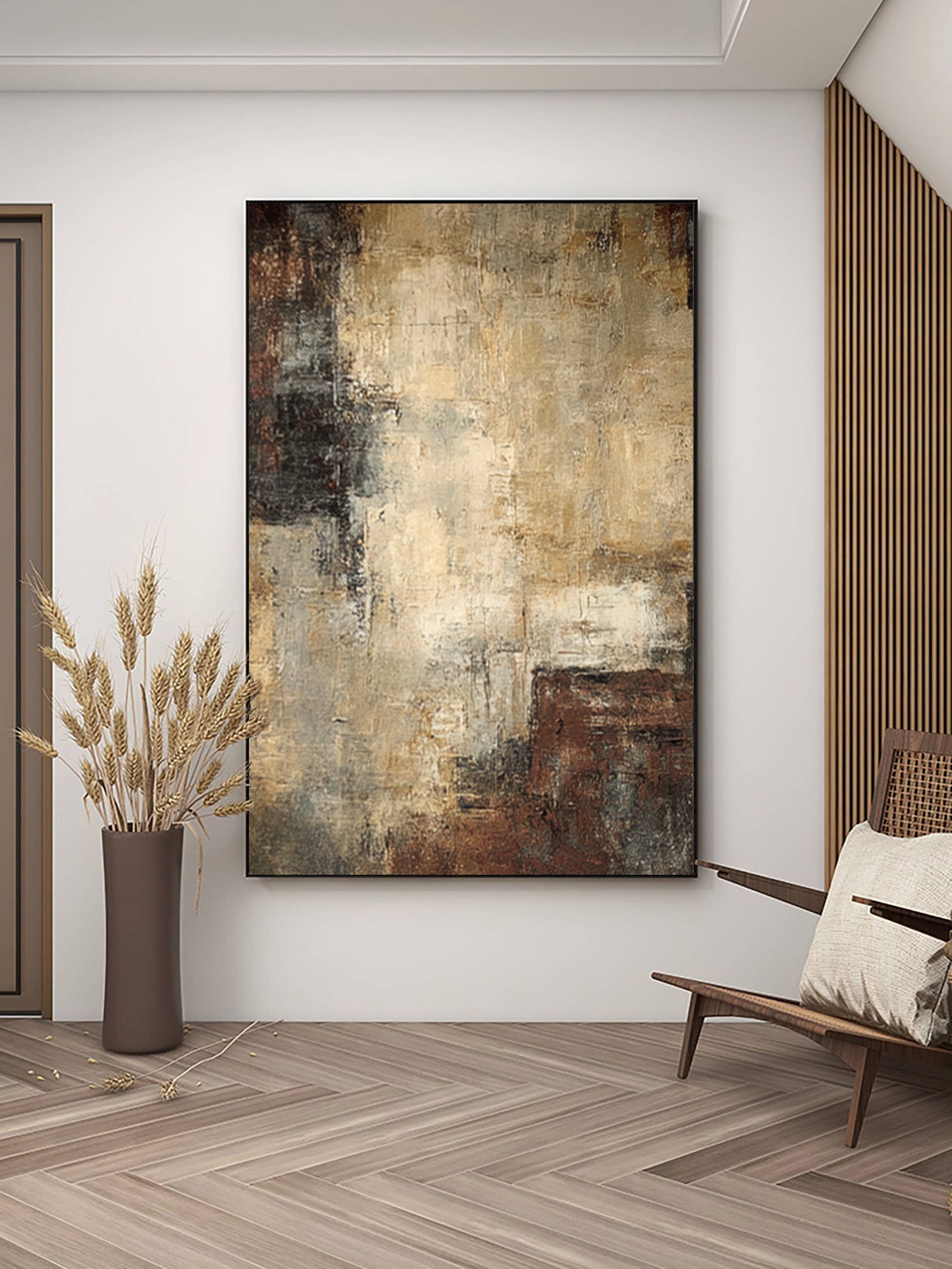 Contemporary Abstract Brown Beige Grey Wall Art #AG 048