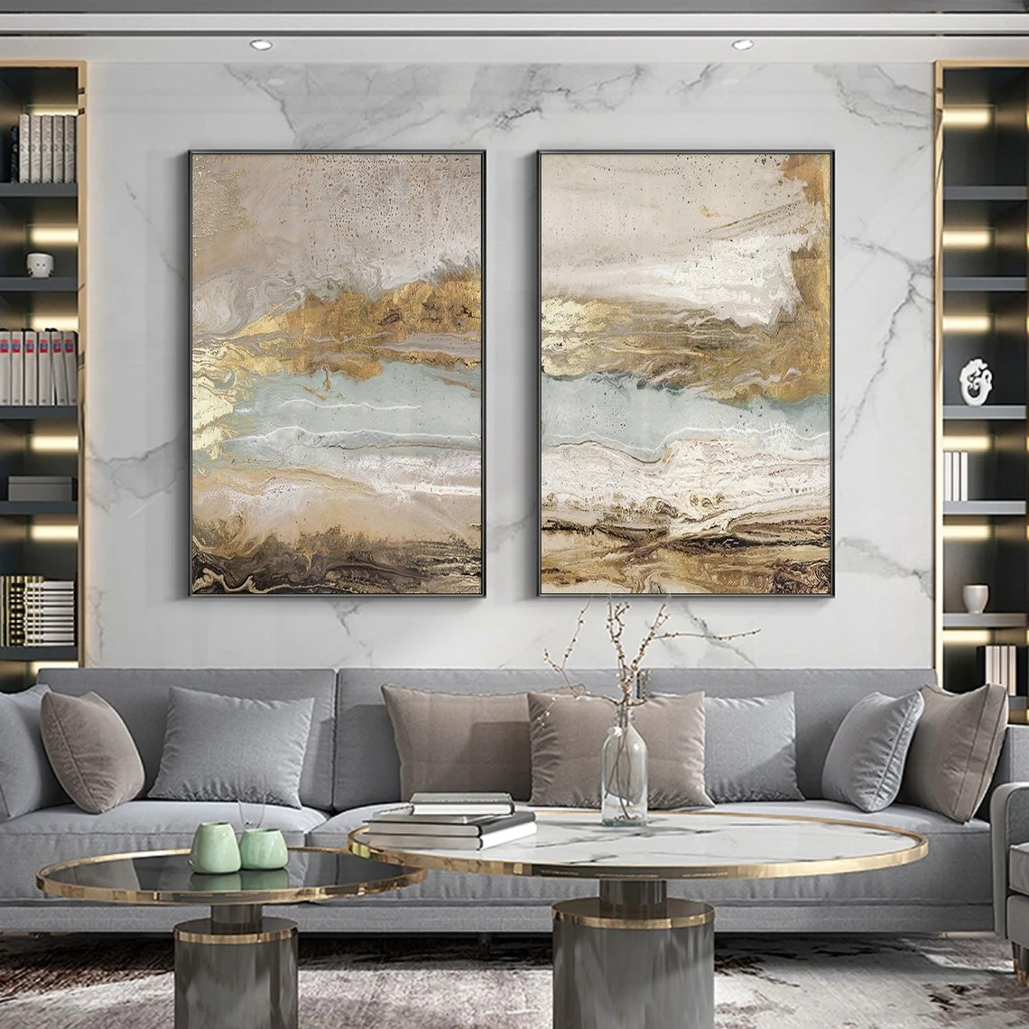 Abstract Textured Landscape Beige Wall Art Set of 2