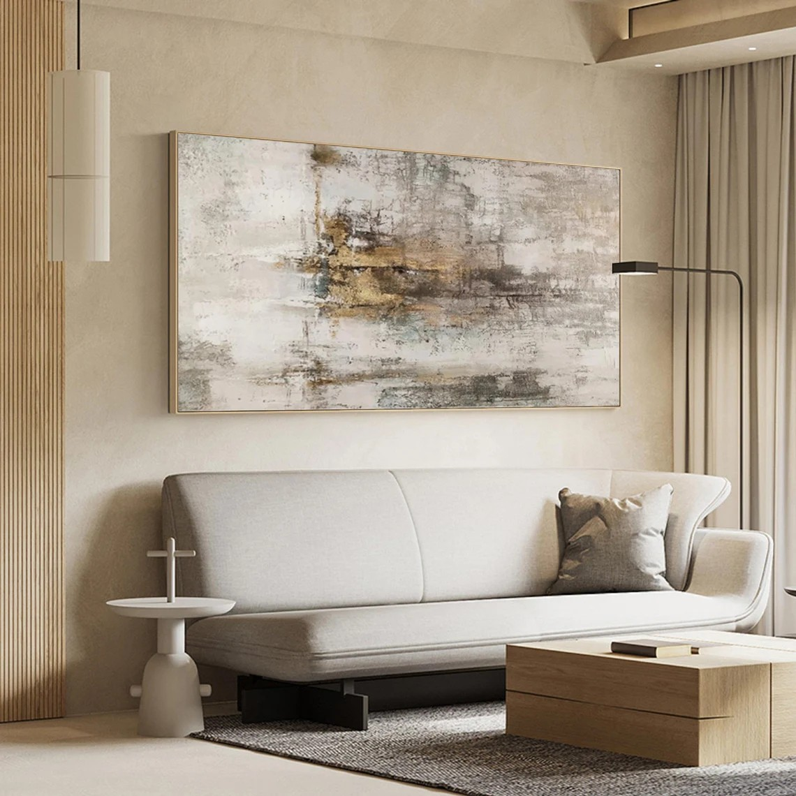 Large Modern Abstract Art in Beige & Gold Tones #AP 103