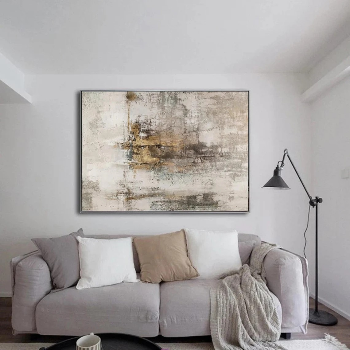 Large Modern Abstract Art in Beige & Gold Tones #AP 103