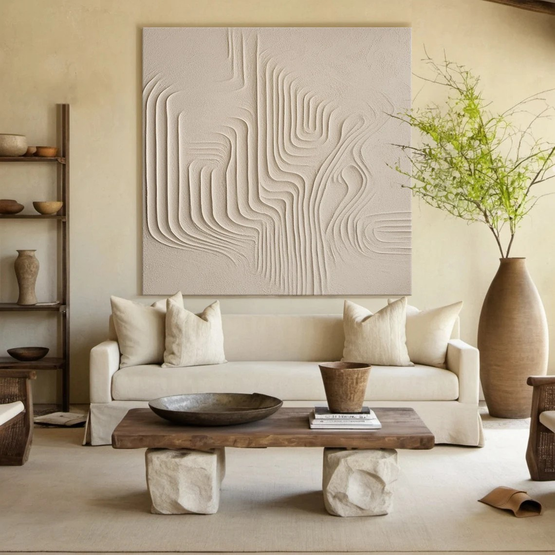 Textured 3D Abstract Painting - Beige Minimalist Art #AP 111