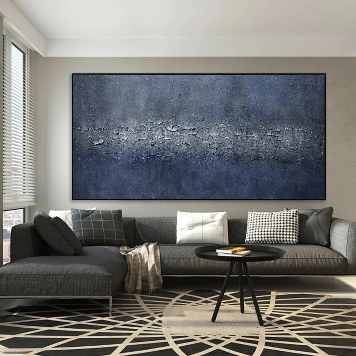Original Abstract Blue Painting Unique Wall Art for Modern Decor #AP 086