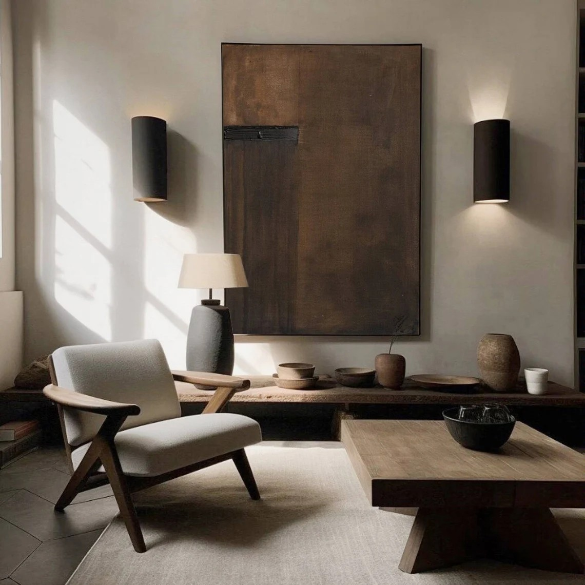 Wabi-Sabi Dark Canvas Art Rustic Minimalist Design #AP 090