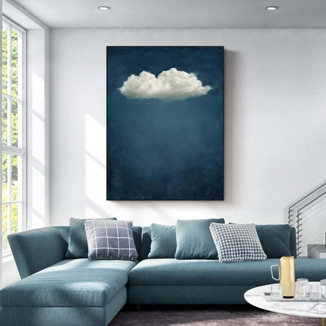 Minimalist Blue Sky and Abstract Cloud Art Modern Wall Decor #OS 073