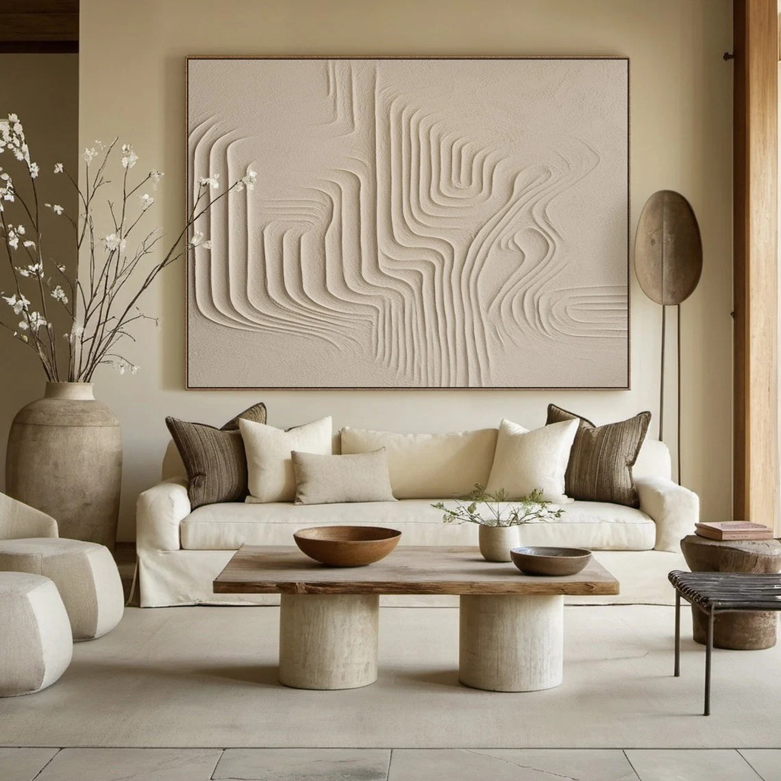 Textured 3D Abstract Painting - Beige Minimalist Art #AP 111