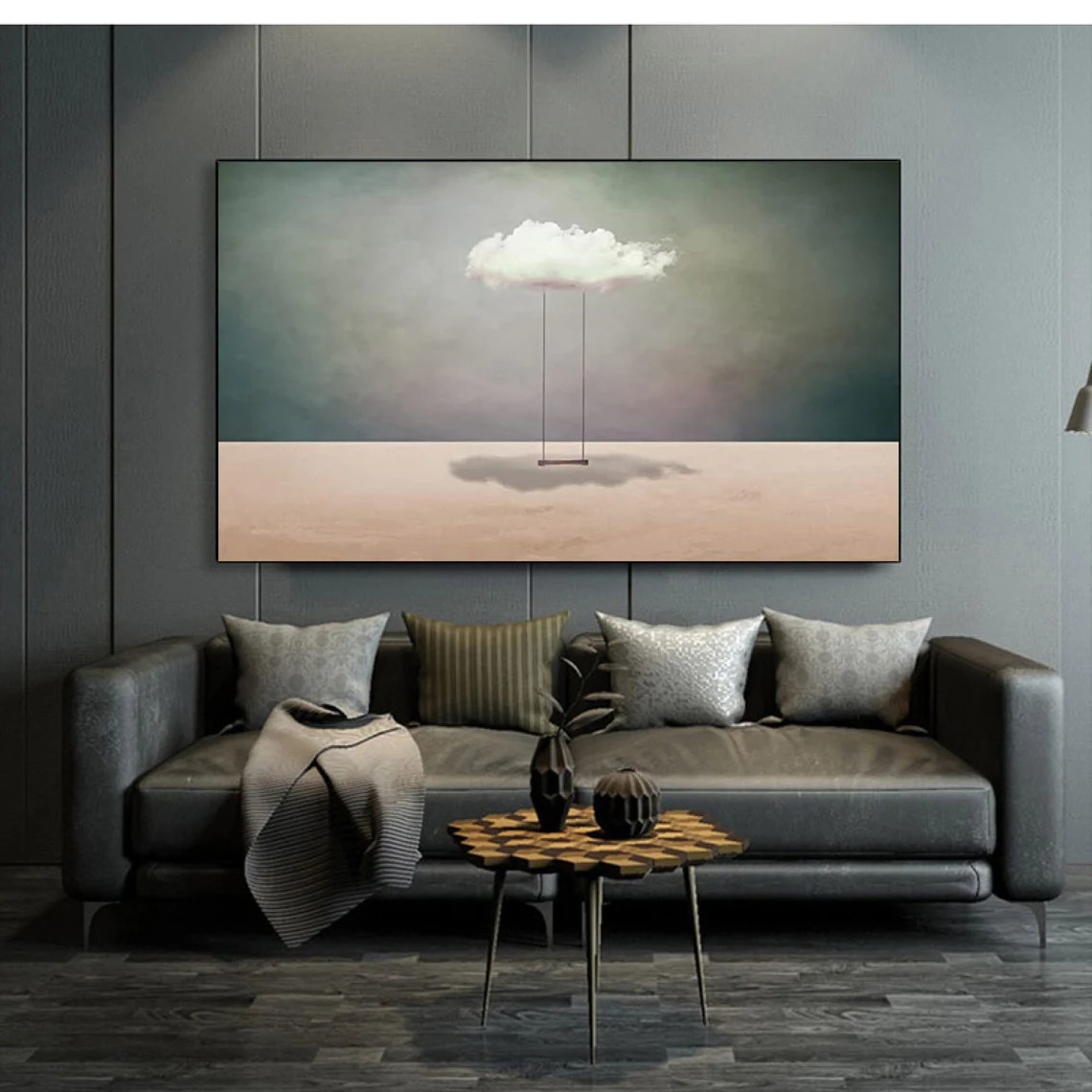 Surreal Cloud Swing Painting Dreamy Abstract Art #OS 075