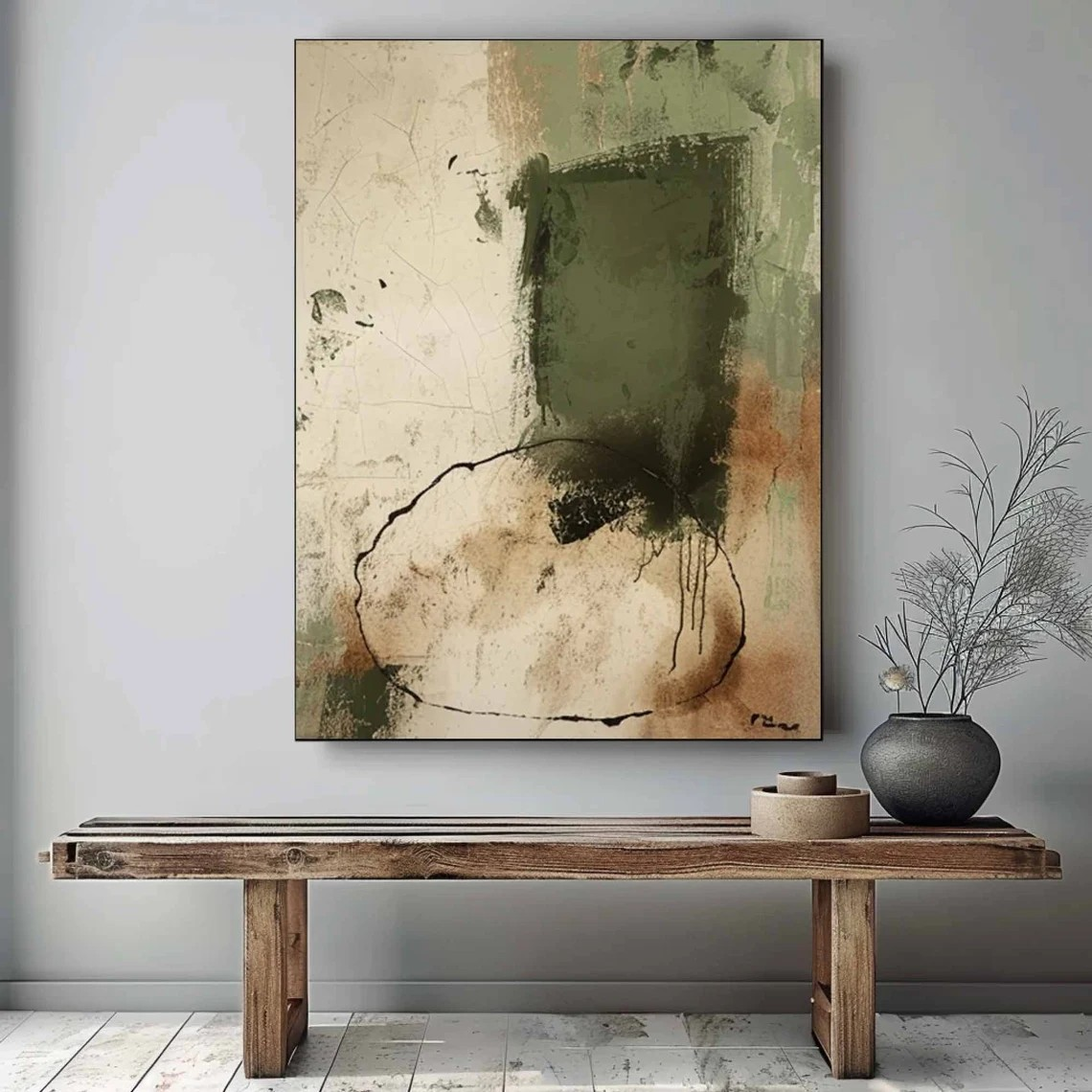 Abstract Green and Beige Wall Art Contemporary Wall Decor #AP 124