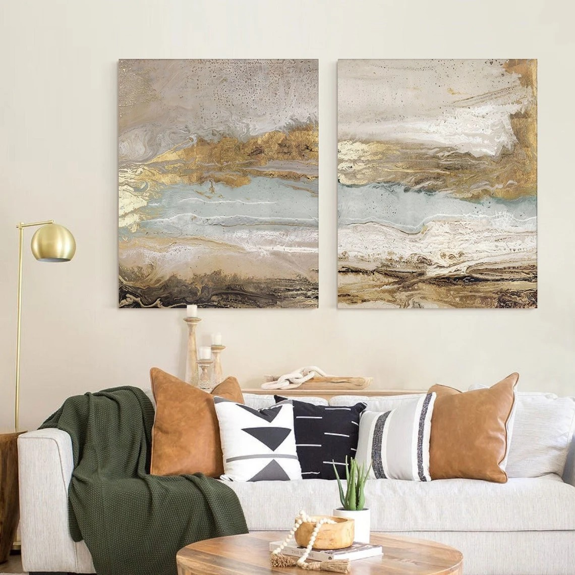 Abstract Textured Landscape Beige Wall Art Set of 2 #AP 118
