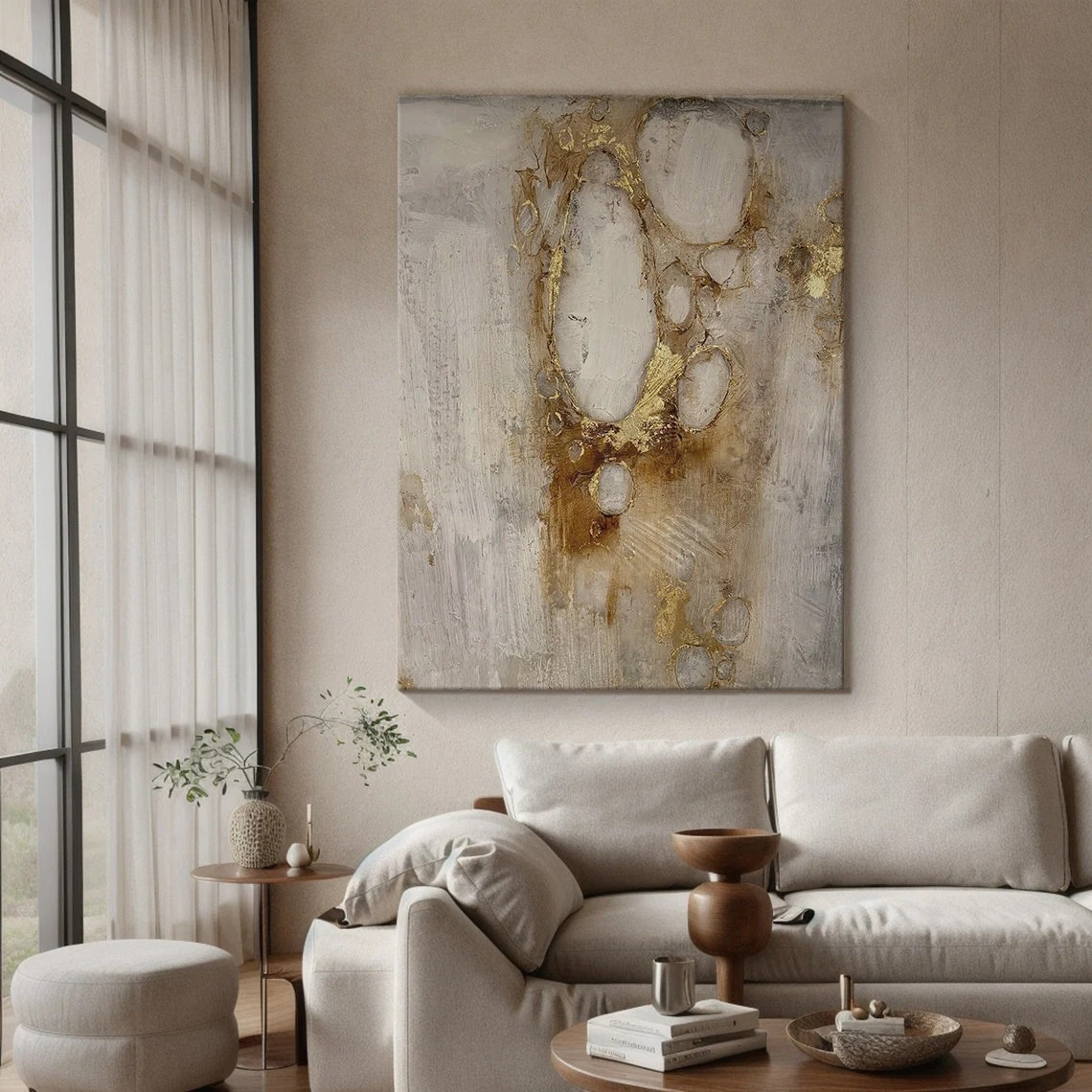 Neutral Textured Abstract Art with Gold Accents #AP 100