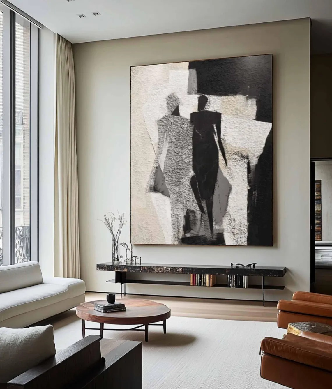 Modern Abstract Figurative Painting – Black & White Silhouettes #AP 114