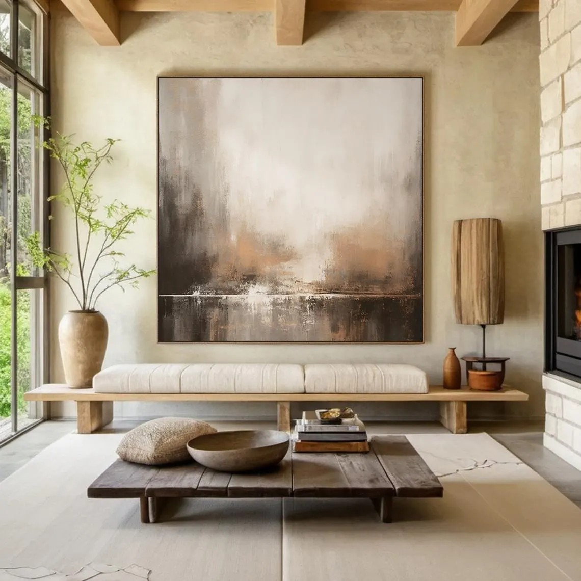 Neutral Brown Abstract Landscape Art for Modern Spaces #AP 097