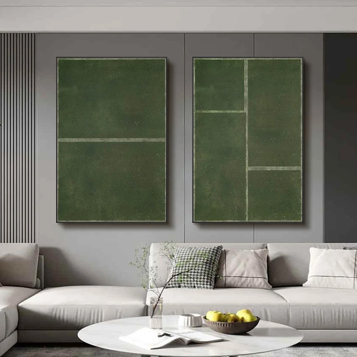 Minimalist Geometric Green Wall Art – Set of 2