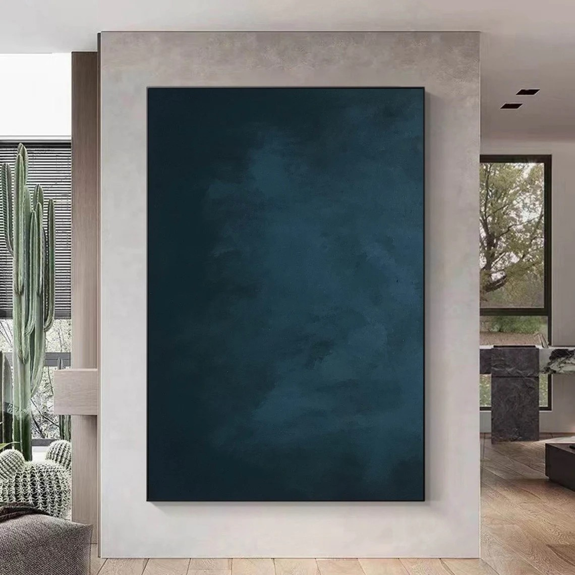 Minimalist Deep Blue Abstract Wall Art Modern Canvas #AP 075