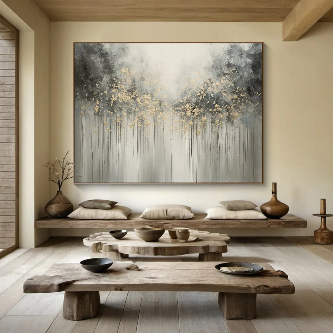 Grey and Gold Abstract Landscape Painting