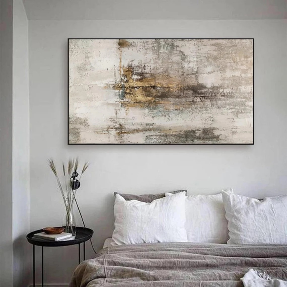 Large Modern Abstract Art in Beige & Gold Tones #AP 103