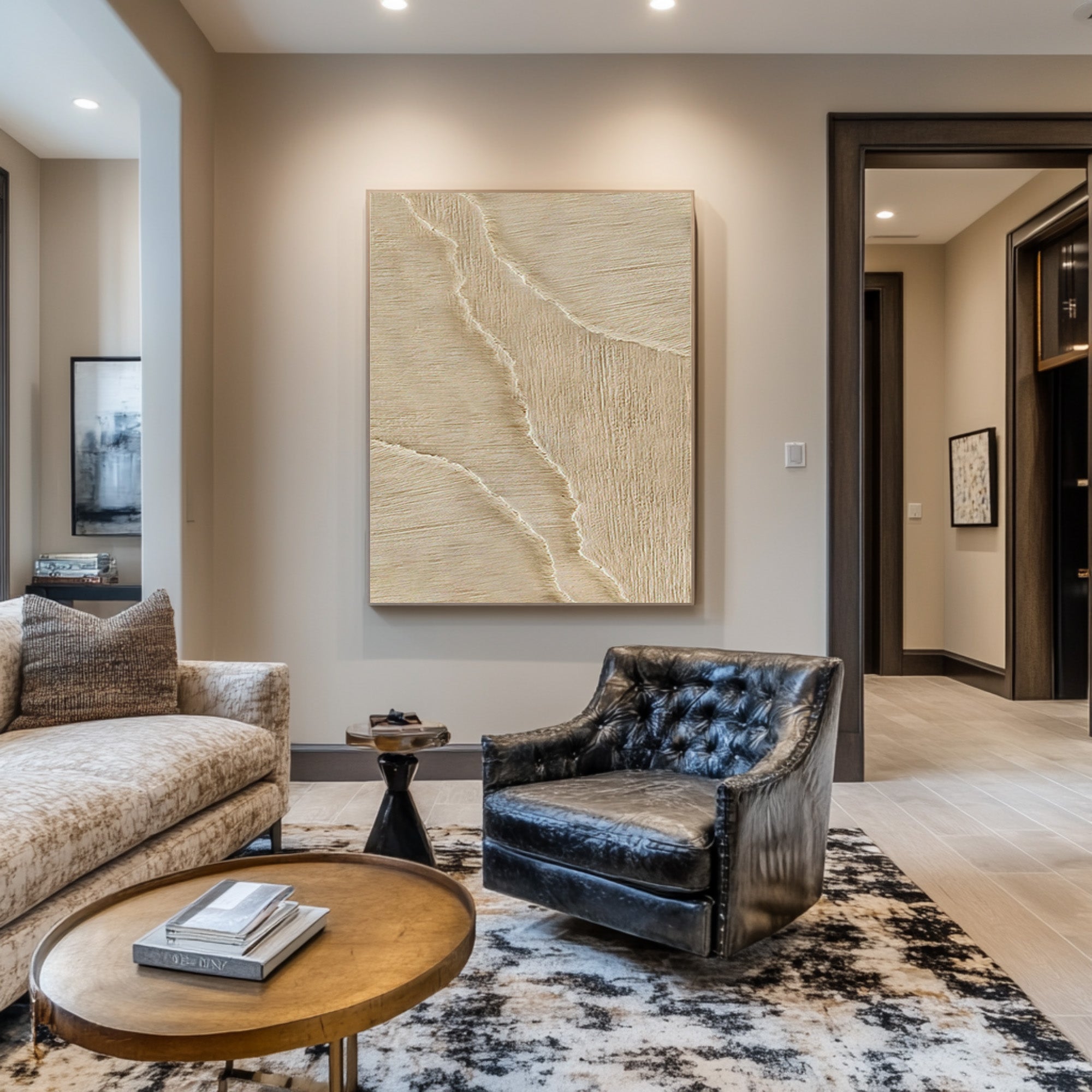 Modern Minimalist Wave Art - Tall Neutral Tone Canvas #AG 072