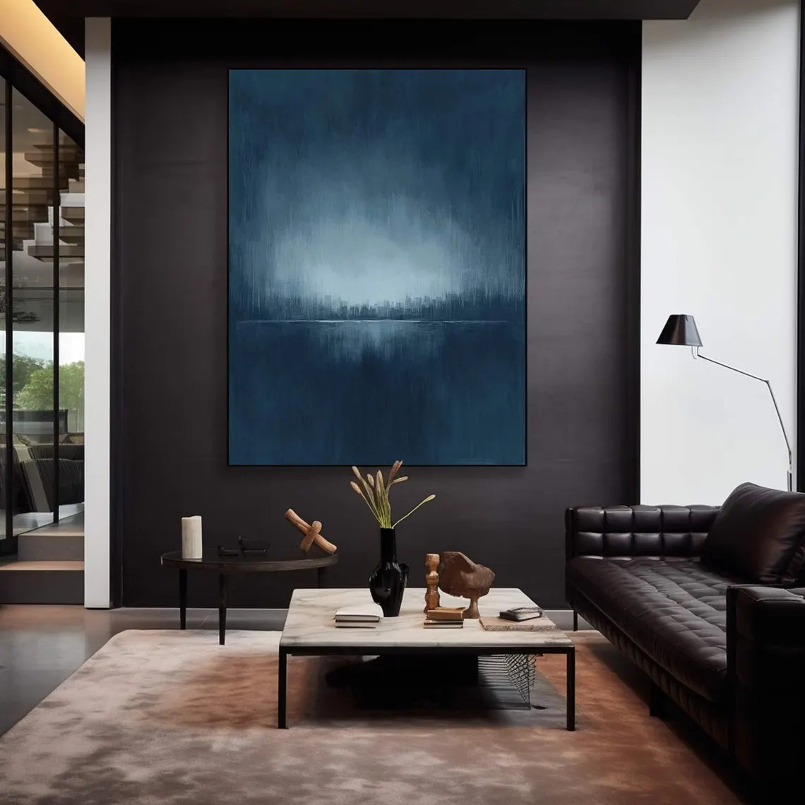 Moody Blue Abstract Landscape Painting for Modern Interiors #AP 104