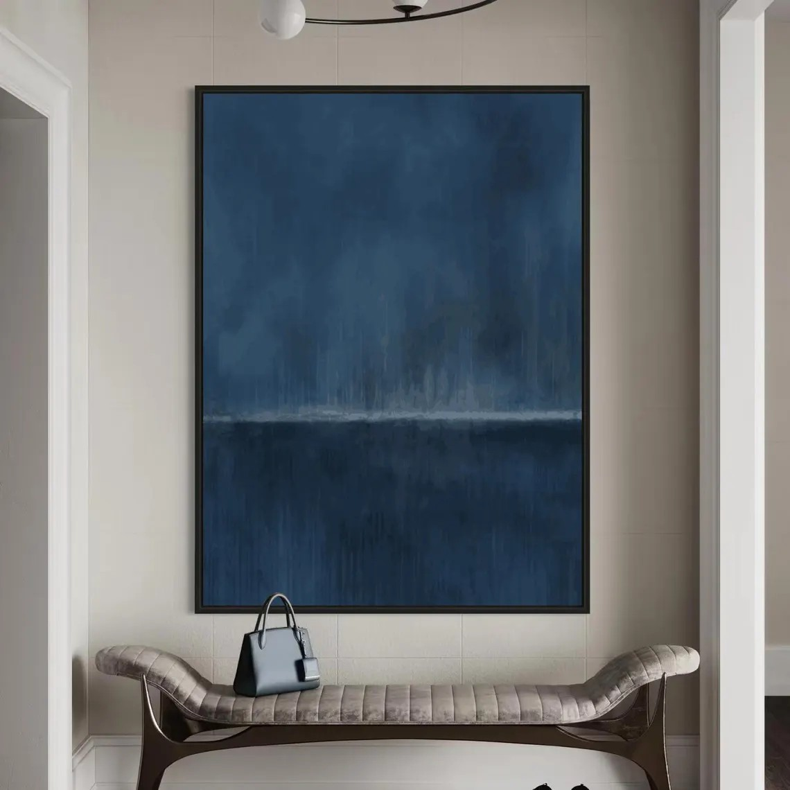 Deep Blue Abstract Canvas Art Modern Minimalist Wall Decor #AP 074