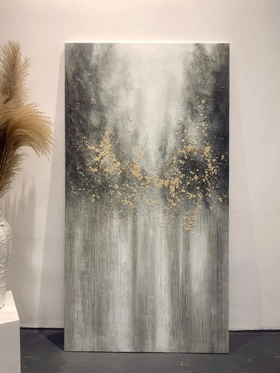 Grey and Gold Abstract Landscape Painting - Modern Wall Art #FT 058