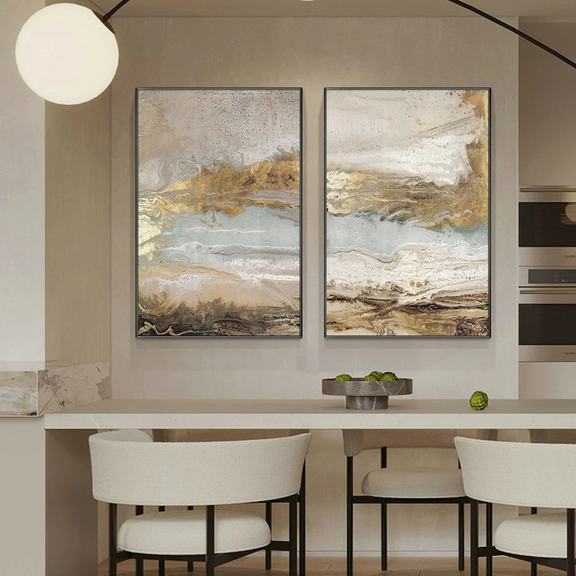 Abstract Textured Landscape Beige Wall Art Set of 2 #AP 118