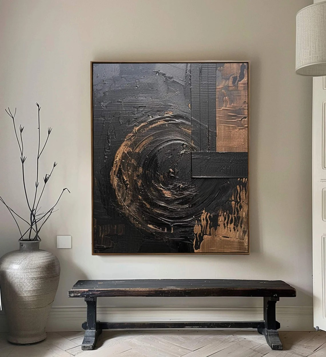 Wabi Sabi Textured Black Wall Art for Luxury Spaces #AP 093