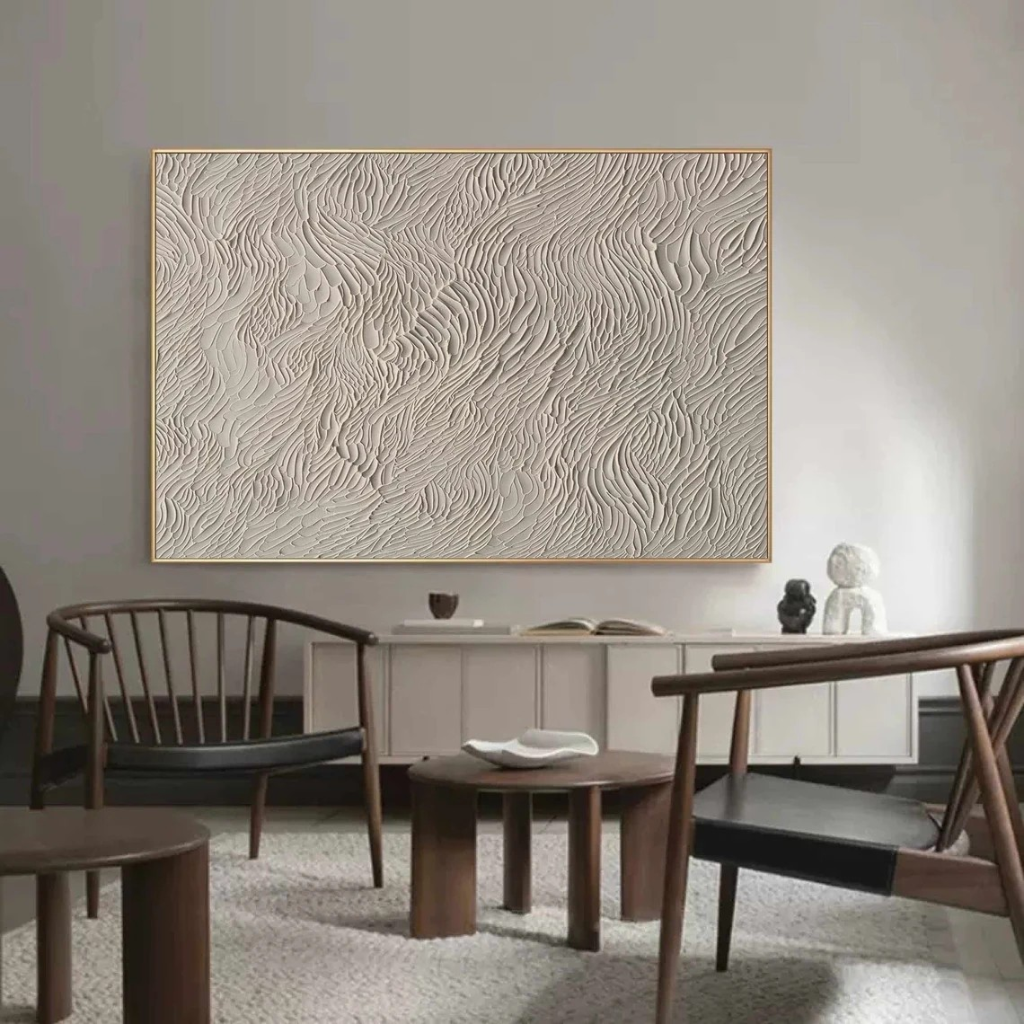 Minimalist 3D Wall Art - Textured Beige Abstract Painting for Home Decor #AP 112