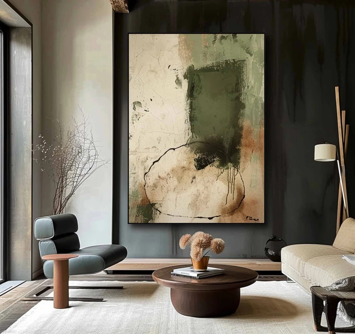 Abstract Green and Beige Wall Art Contemporary Wall Decor #AP 124
