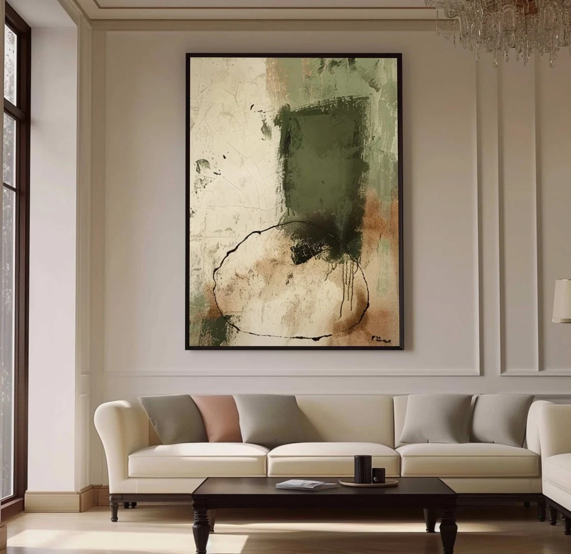 Abstract Green and Beige Wall Art Contemporary Wall Decor
