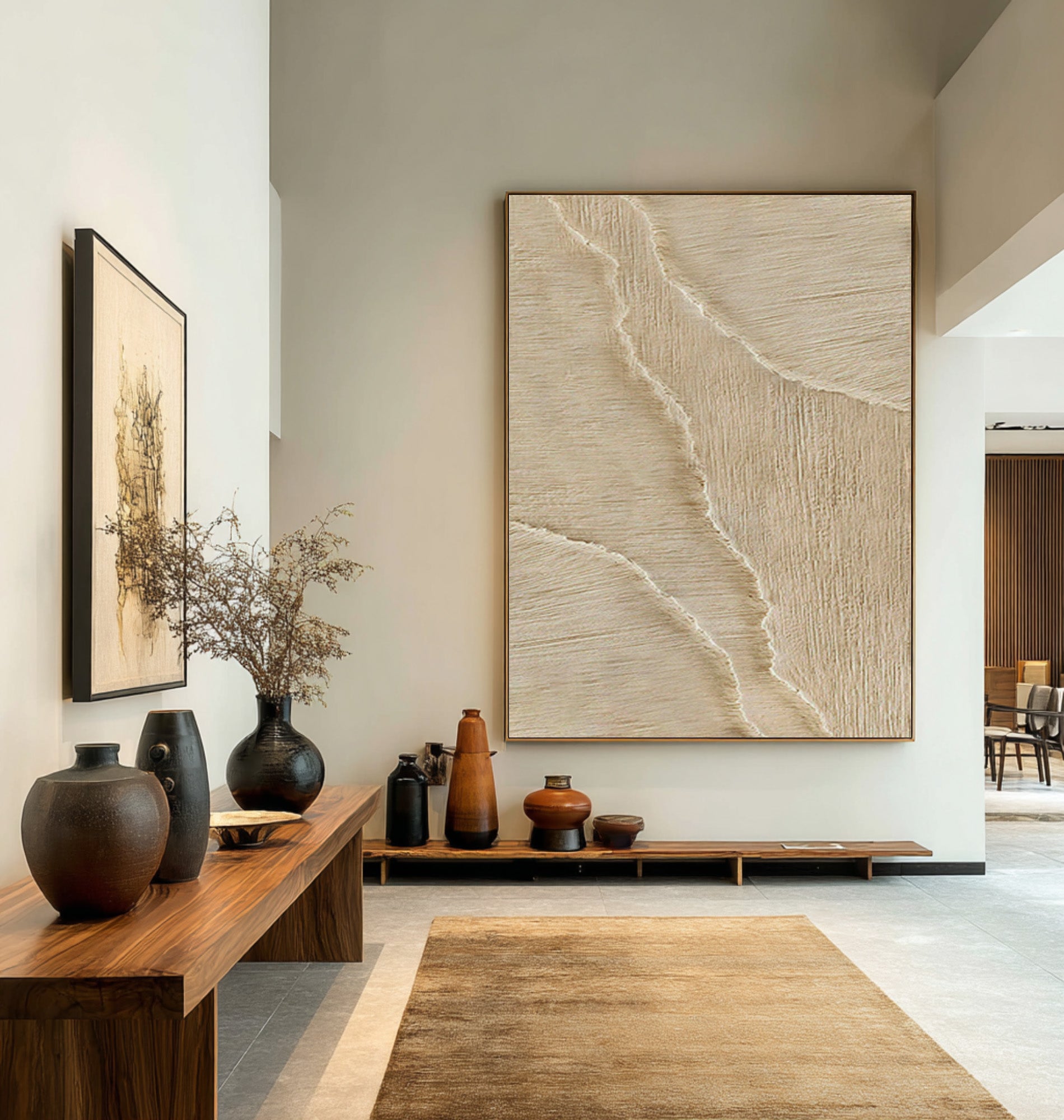 Modern Minimalist Wave Art - Tall Neutral Tone Canvas #AG 072