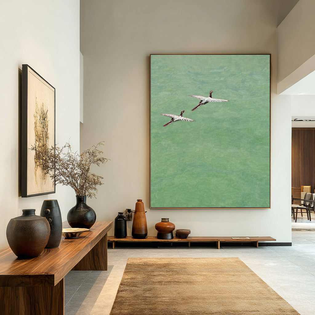 Abstract Bird Flight Canvas | Tranquil Green Landscape #AG 085